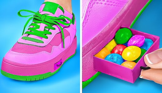 HIDE CANDIES IN SHOE || Sneak Food & Makeup Into Class! Parenting Edible DIY Hacks by 123 GO!